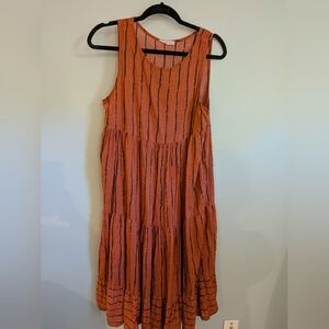 Ces Femme Orange and Black Striped Midi Dress